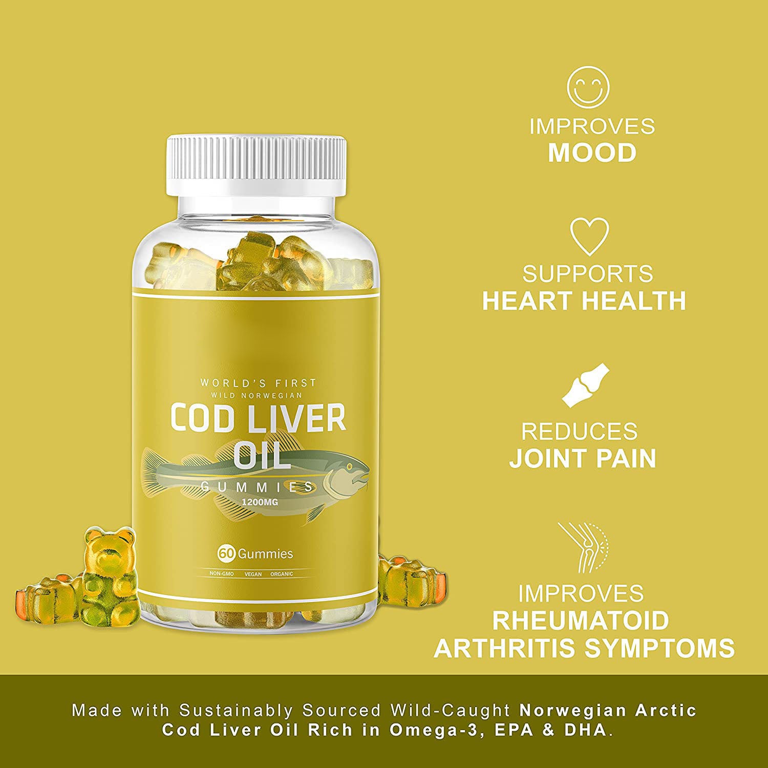 Cod Liver Oil 1200 mg Soft Gummies Immune & Brain Health