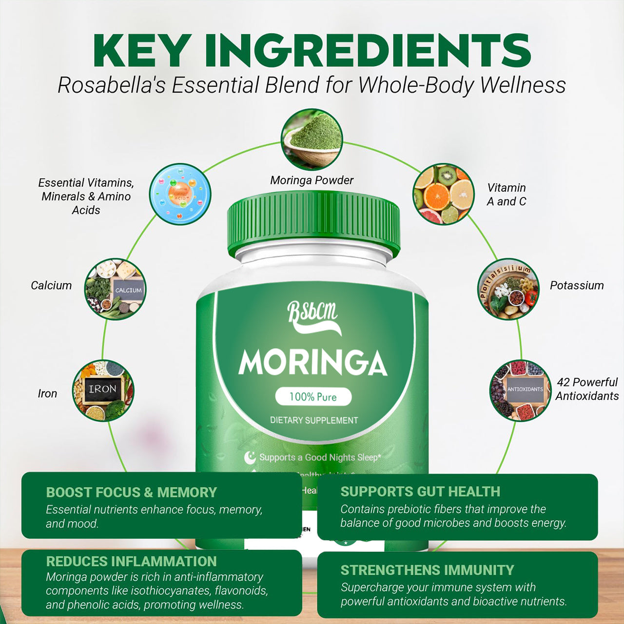 Pure Moringa Powder 60 Capsules Of Nutrient-Rich Moringa