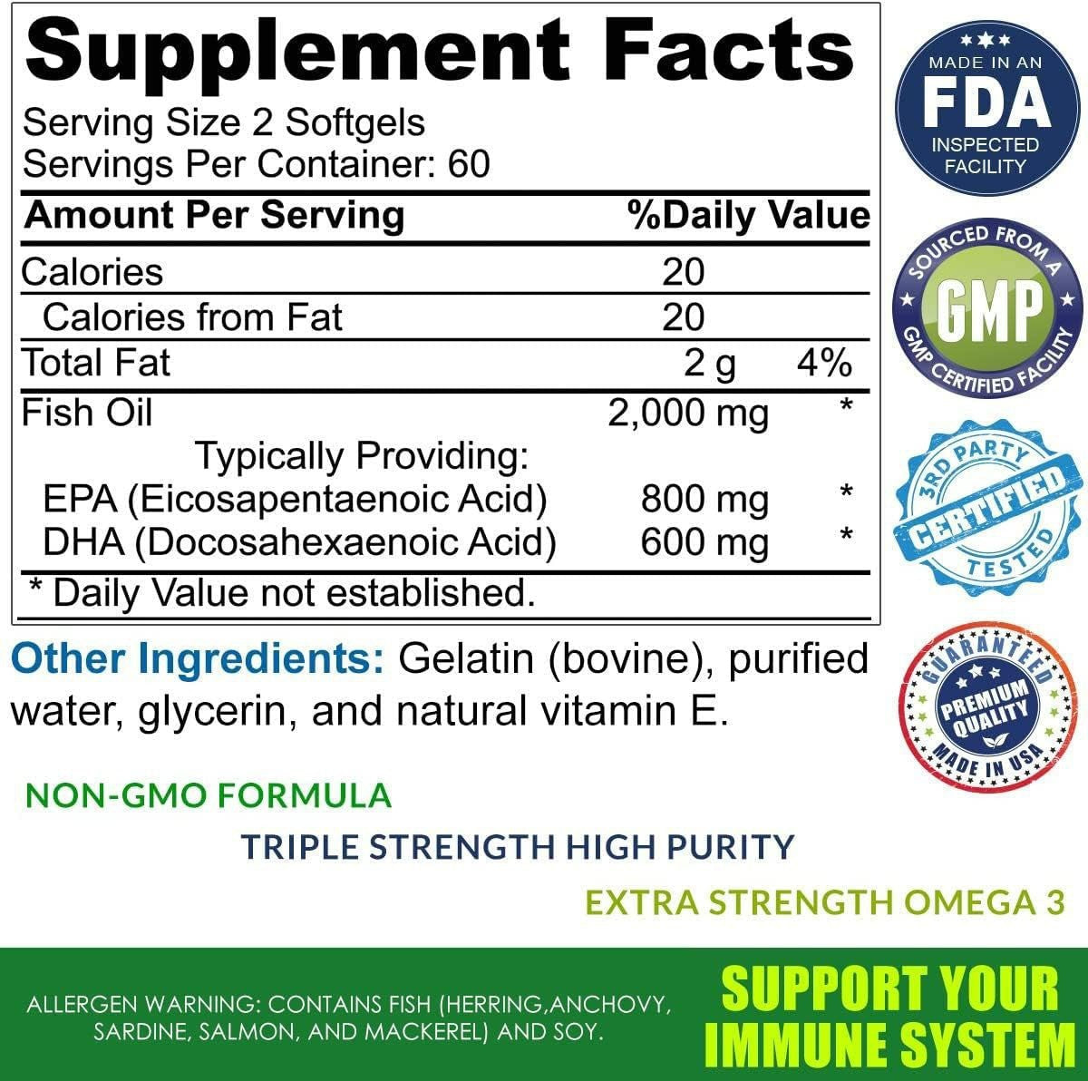 Mega Gold Omega 3 Fish Oil Triple Strength 2000 mg 120 Soft Gels