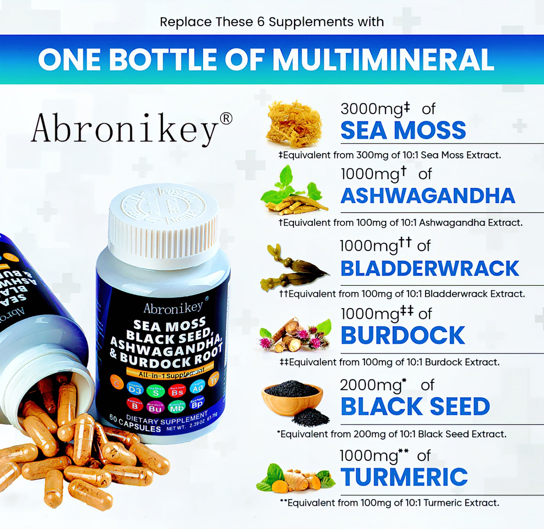 Abronikey Sea Moss Complex Sea Moss Supplement 15-in-1 Superfood Formula