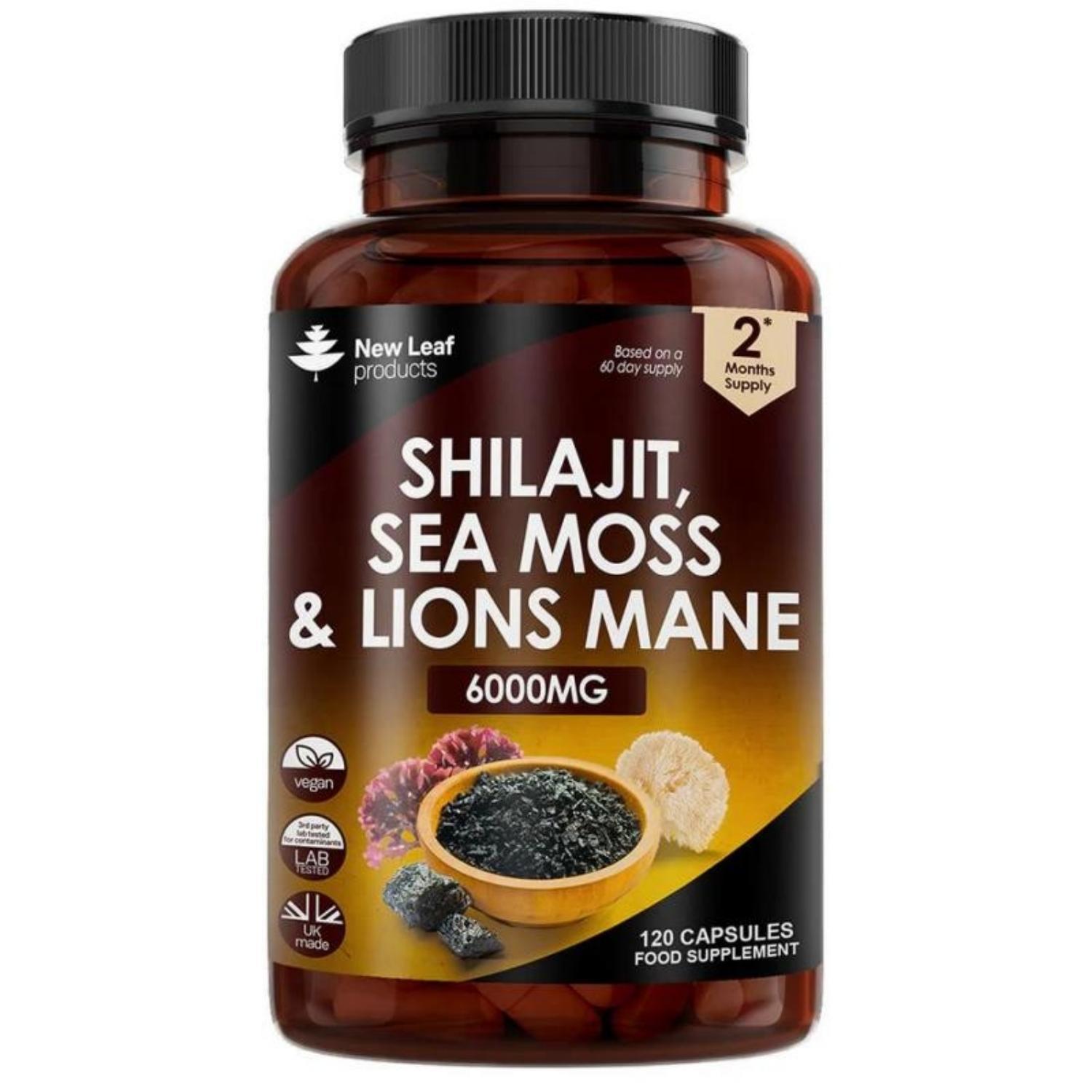 Shilajit &amp; Sea Moss &amp; Lion&#39;s Mane 6000 mg 120 Superfood Blend 120 Capsules