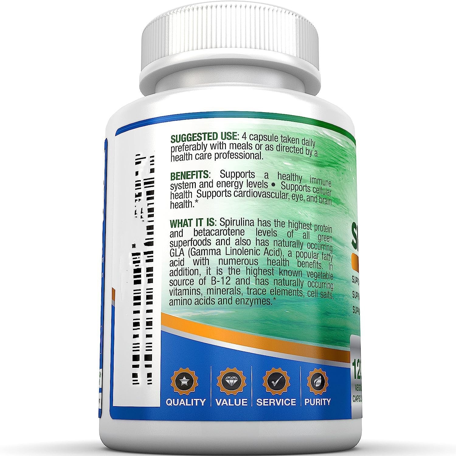 Spirulina Capsules Pure Superfood Nutrition 120 Caps