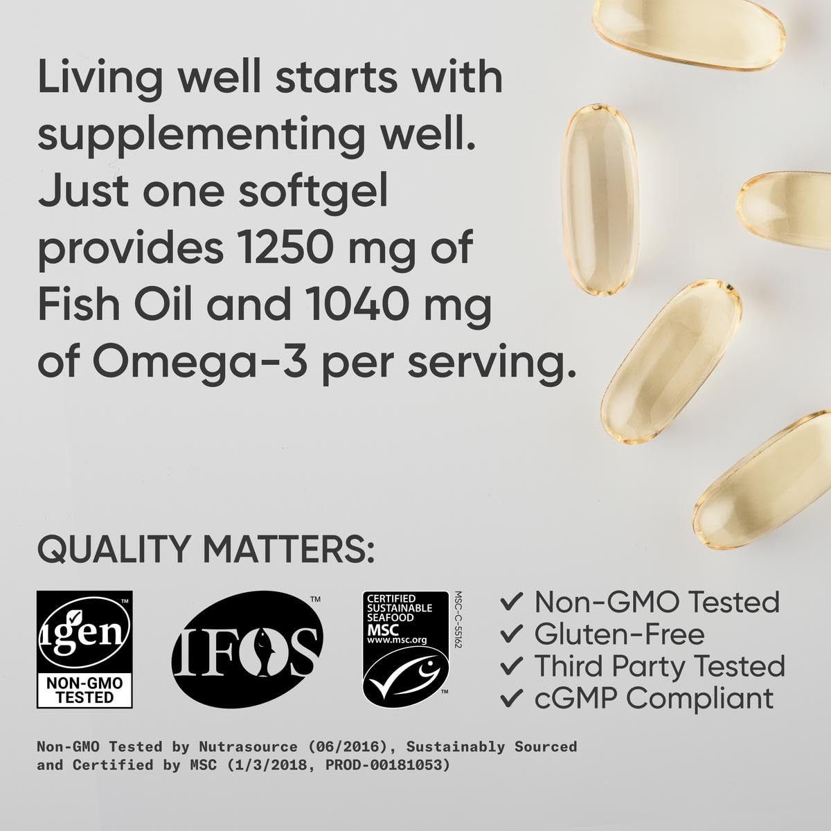 Triple Strength Omega 3 Fish Oil Burpless Fish Oil Supplement EPA & DHA Fatty Acids From Single-Source Wild Alaska Pollock 90 Count