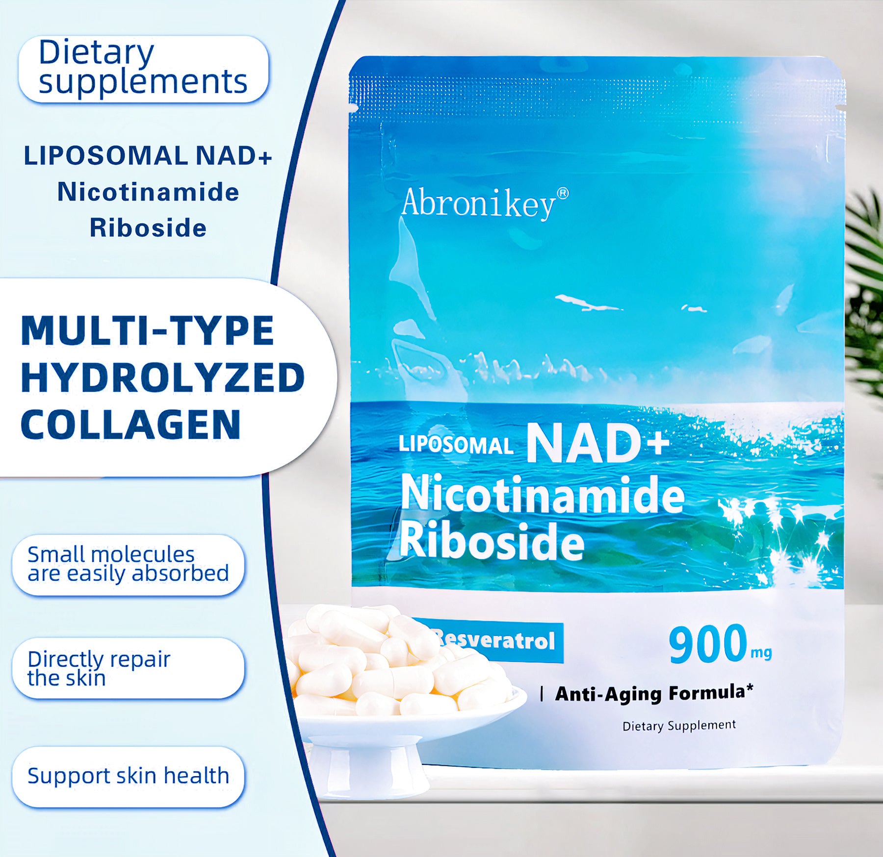 Abronikey NAD+ Supplement with Liposomal Nicotinamide Riboside & Resveratrol & Quercetin