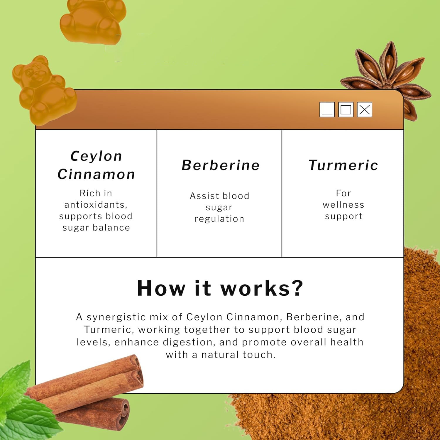 Cinnamon Herbal Gummies 2000 mg with Ashwagandha &amp; Niacin &amp; Turmeric