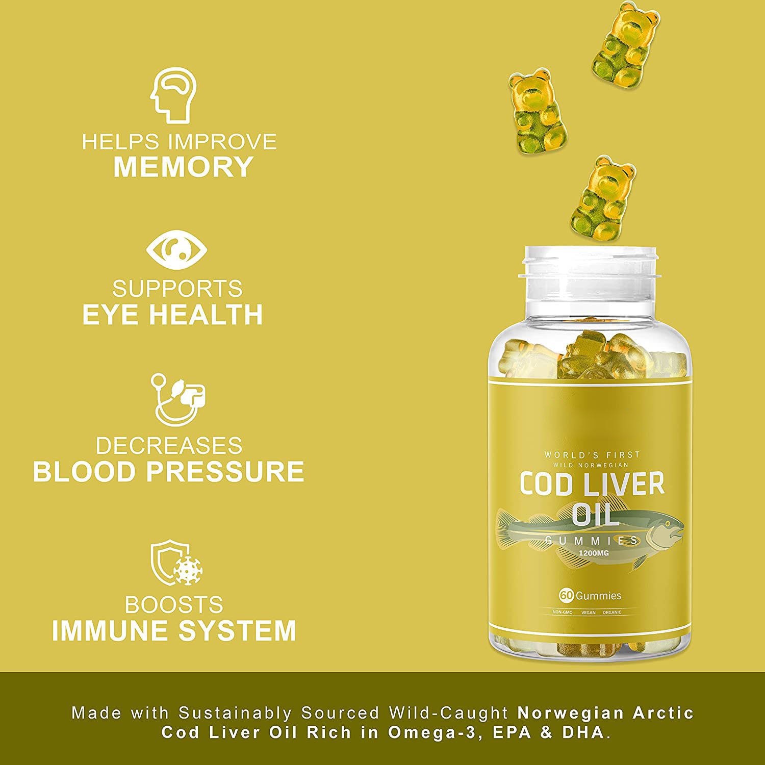 Cod Liver Oil 1200 mg Soft Gummies Immune & Brain Health