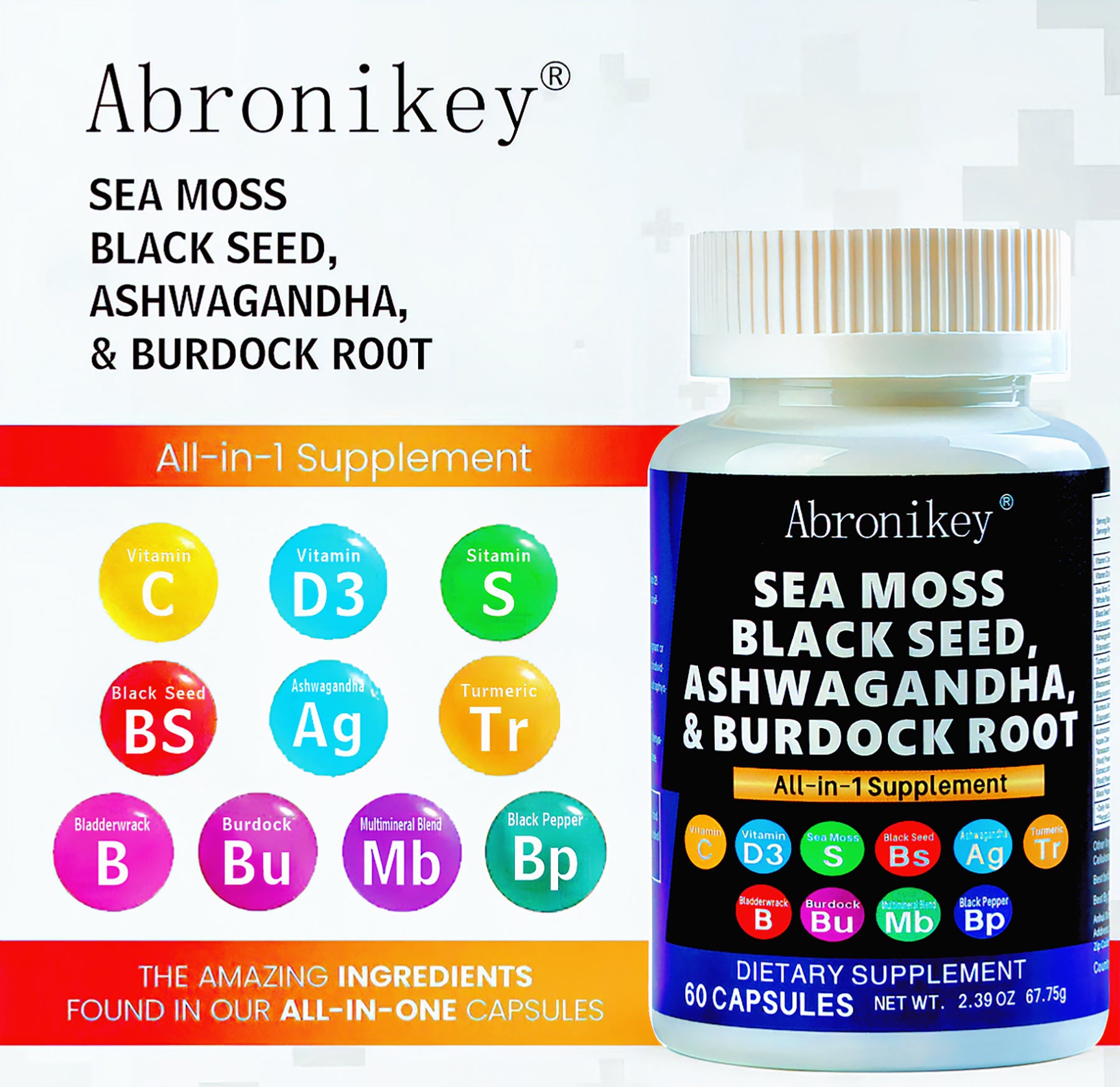 Abronikey Sea Moss Complex Sea Moss Supplement 15-in-1 Superfood Formula