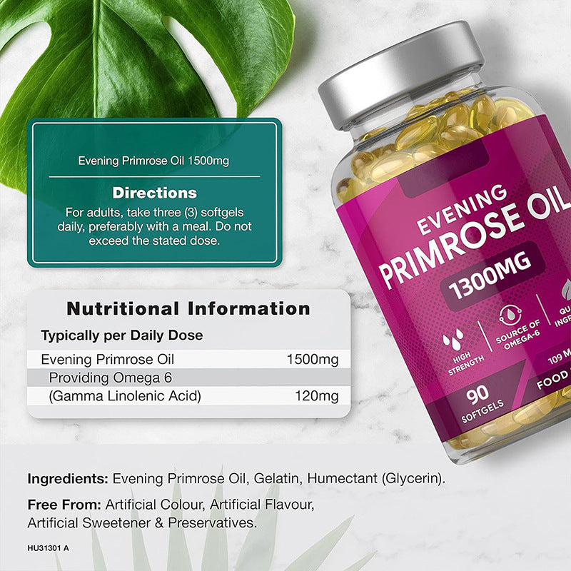 Evening Primrose Oil Capsules 1300 mg Hormonal Balance & Skin Support