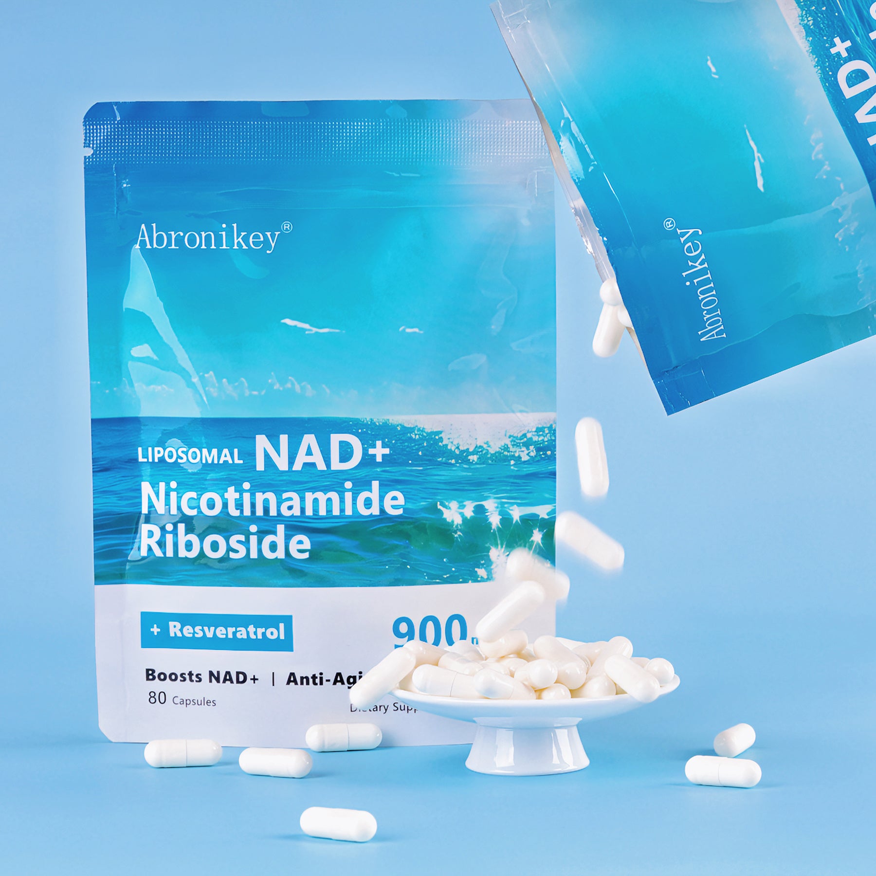 Abronikey NAD+ Supplement with Liposomal Nicotinamide Riboside & Resveratrol & Quercetin