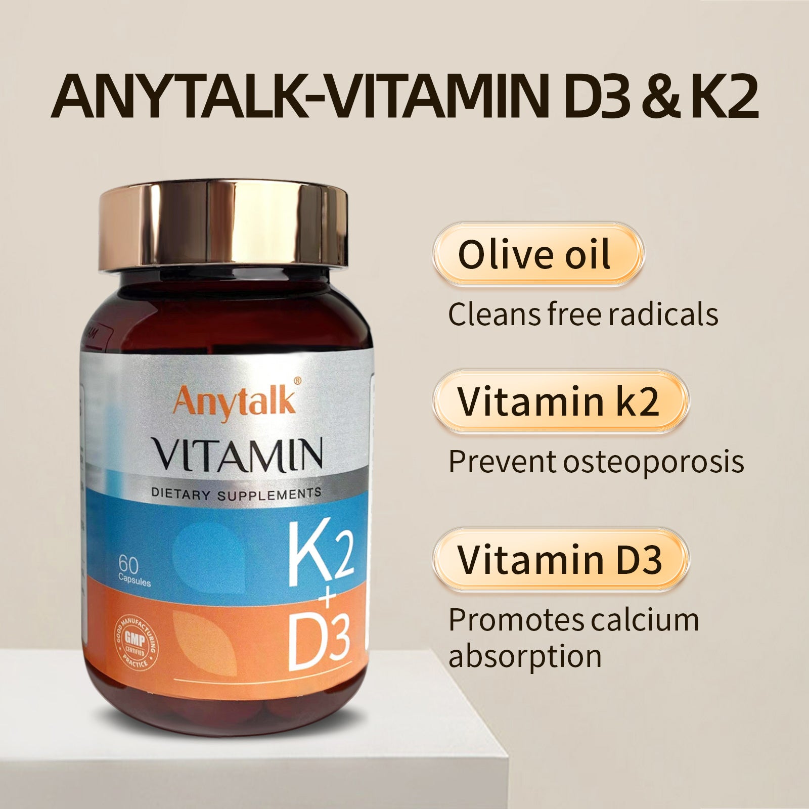 Vitamin D3 + K2 Capsules Essential Support for Strong Bones & Heart Health