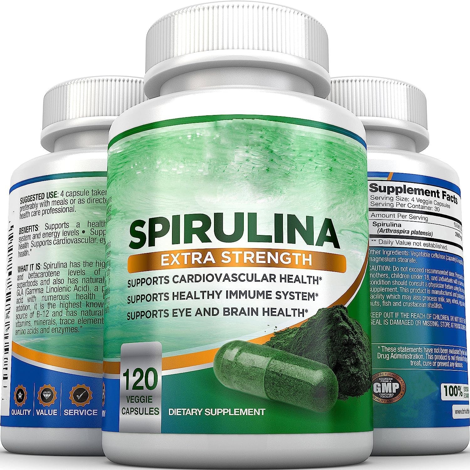 Spirulina Capsules Pure Superfood Nutrition 120 Caps